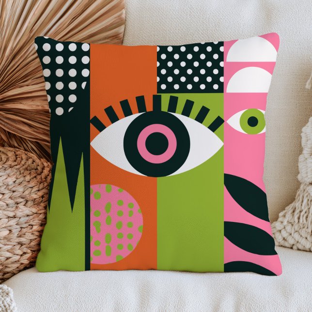 Funky Evil Eye Design RETRO Esthetiek Abstract  Kussen (Creator heeft geüpload)