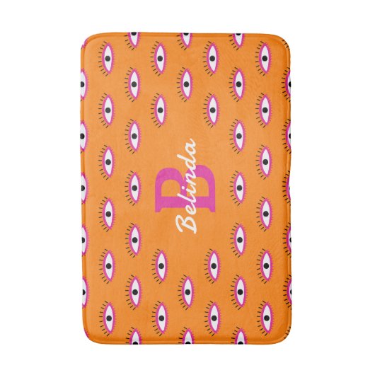 Funky Evil Eye Pattern Burnt Sinaasappel Monogram Badmat (Voorkant Verticaal)