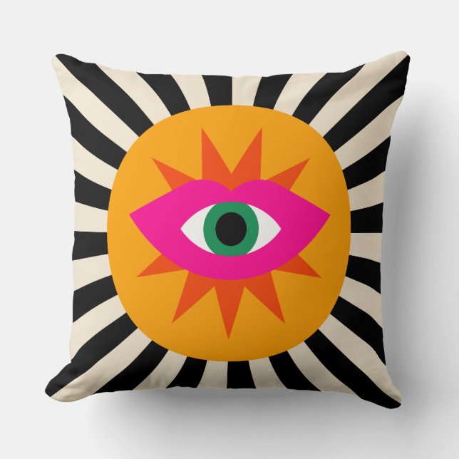 Funky Evil Eye Zwarte Strepen Maximalistisch Dopam Kussen (Voorkant)