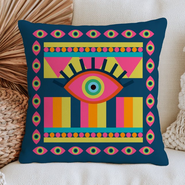 Funky Evil Eyes Colorful Maximalist Abstract  Kussen (Creator heeft geüpload)