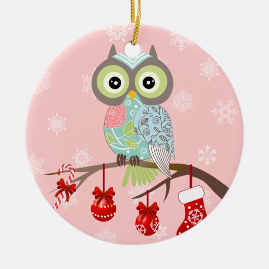 Funky Fancy Owl kerstversiering Keramisch Ornament (Voorkant)