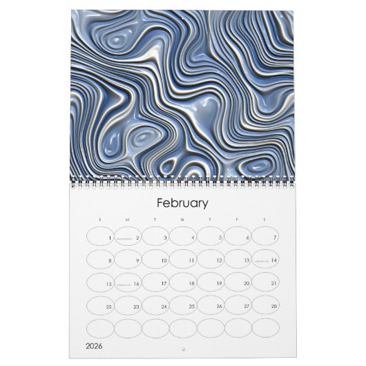 Funky Fantasy Waves 3D Moderne Art Design Kalender (Feb 2026)