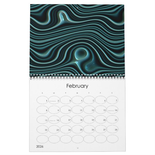 Funky Fantasy Waves 3D Moderne Art Design Kalender (Feb 2026)