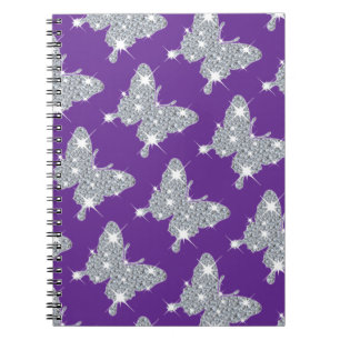 Funky faux sparkly diamantvlinder paars notitieboek