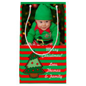 Funky Festive Tree and Stripes Custom Photo Klein Cadeauzakje (Voorkant)
