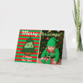 Funky Festive Tree en Elf Stripes Custom Photo Feestdagen Kaart (Voorkant)