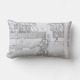 Funky Fietsende Dame Stedelijke Schets Worp Kussen
