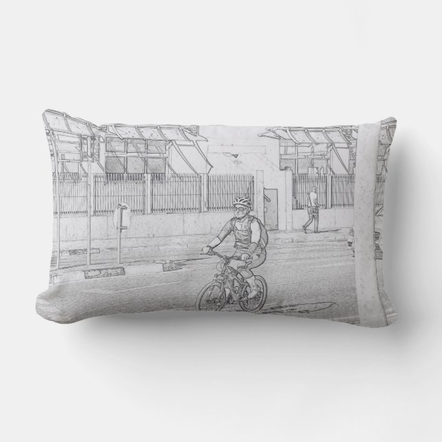 Funky Fietsende Dame Stedelijke Schets Worp Kussen (Voorkant)