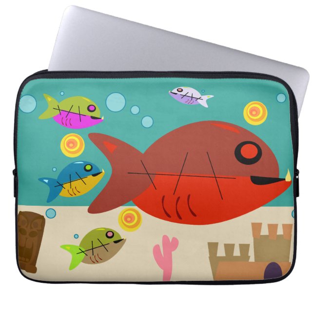 Funky Fifties Fish Tank Retro Art Fun Style Laptop Sleeve (Voorkant)