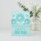 Funky Fireworks New Years Briefkaart, Blauwgroen Feestdagenkaart (Staand voorkant)