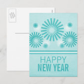 Funky Fireworks New Years Briefkaart, Blauwgroen Feestdagenkaart (Voorkant / Achterkant)