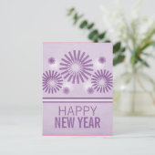 Funky Fireworks New Years Briefkaart, Paars Feestdagenkaart (Staand voorkant)