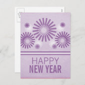 Funky Fireworks New Years Briefkaart, Paars Feestdagenkaart (Voorkant / Achterkant)
