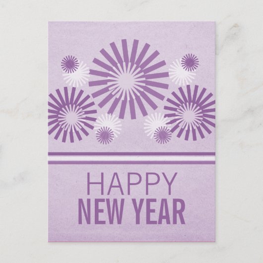 Funky Fireworks New Years Briefkaart, Paars Feestdagenkaart (Voorkant)