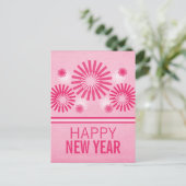 Funky Fireworks New Years Briefkaart, roze Feestdagenkaart (Staand voorkant)