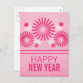 Funky Fireworks New Years Briefkaart, roze Feestdagenkaart (Voorkant / Achterkant)