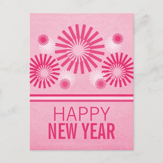 Funky Fireworks New Years Briefkaart, roze Feestdagenkaart (Voorkant)