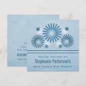 Funky Fireworks New Year's Eve Invite, Blue Kaart (Voorkant / Achterkant)