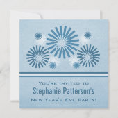 Funky Fireworks New Year's Eve Invite, Blue Kaart (Voorkant)