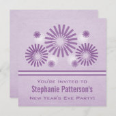Funky Fireworks New Year's Eve Invite, Paars Kaart (Voorkant / Achterkant)