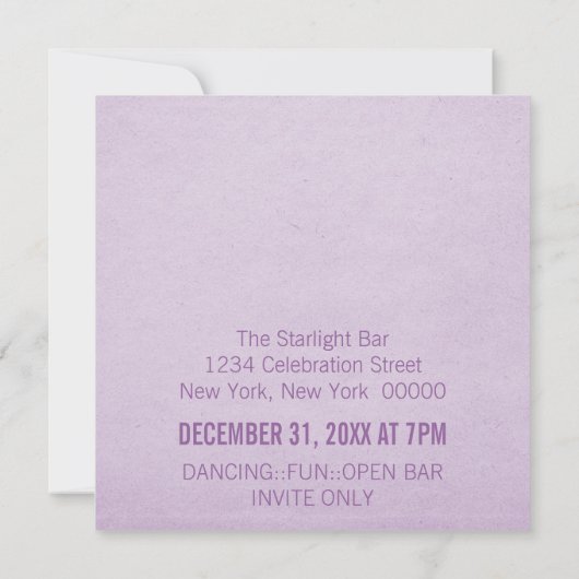 Funky Fireworks New Year's Eve Invite, Paars Kaart (Achterkant)