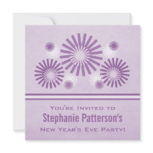 Funky Fireworks New Year's Eve Invite, Paars