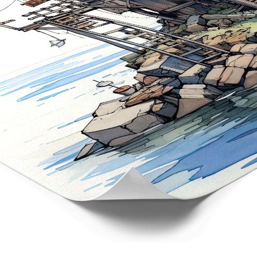 Funky Fisherman's Seaside Shack Art Poster (Hoek)