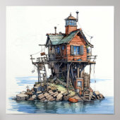Funky Fisherman's Seaside Shack Art Poster (Voorkant)