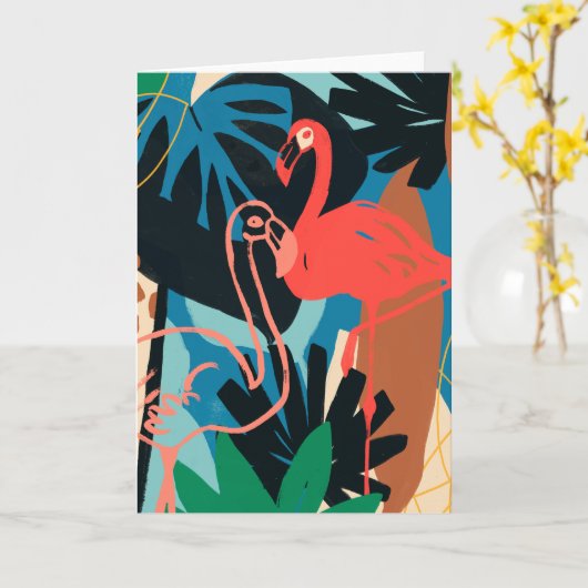 Funky Flamingo Kaart (Gele Bloem)