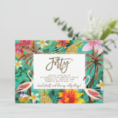 Funky Flamingo Tropical 40e verjaardag uitnodiging (Staand voorkant)