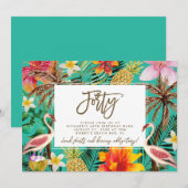 Funky Flamingo Tropical 40e verjaardag uitnodiging (Voorkant / Achterkant)