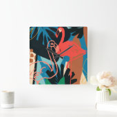 Funky Flamingo Vierkante Klok (Huis)