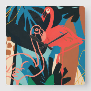 Funky Flamingo Vierkante Klok