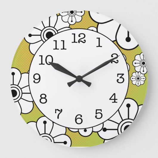 Funky Floral Decorative Wall Clock Grote Klok (Voorkant)