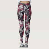 Funky floral in bold red and black leggings (Voorkant)