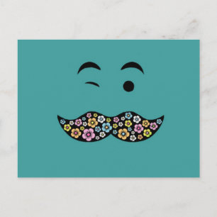 Funky Floral Mustache Briefkaart