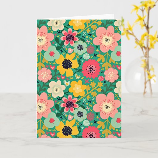 Funky Floral Pattern Kaart (Gele Bloem)