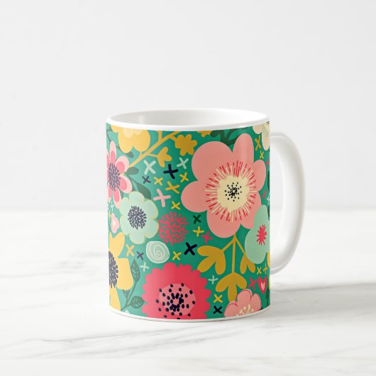 Funky Floral Pattern Koffiemok (Voorkant rechts)