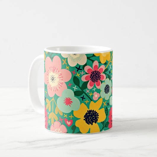 Funky Floral Pattern Koffiemok (Voorkant links)