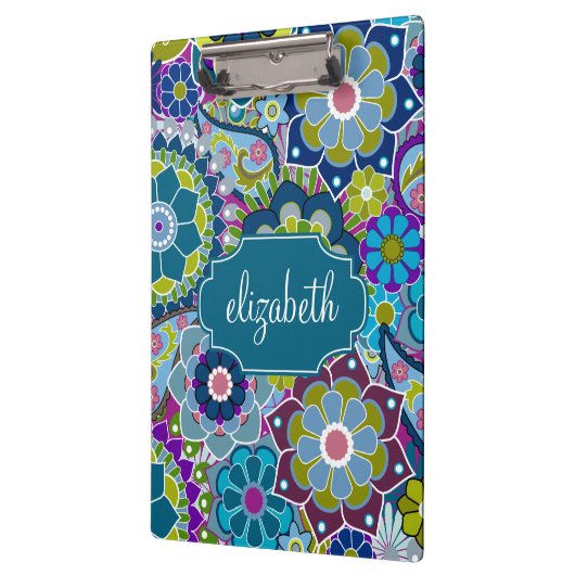 Funky Floral Pattern met aangepaste naam Klembord (Links)
