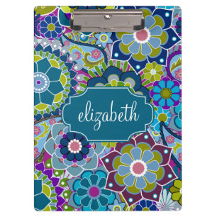 Funky Floral Pattern met aangepaste naam Klembord