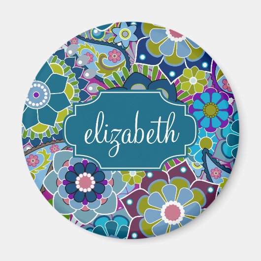 Funky Floral Pattern met aangepaste naam Magneet (Voorkant)