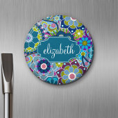 Funky Floral Pattern met aangepaste naam Magneet