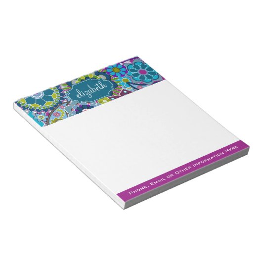 Funky Floral Pattern met aangepaste naam Notitieblok (Schuin)