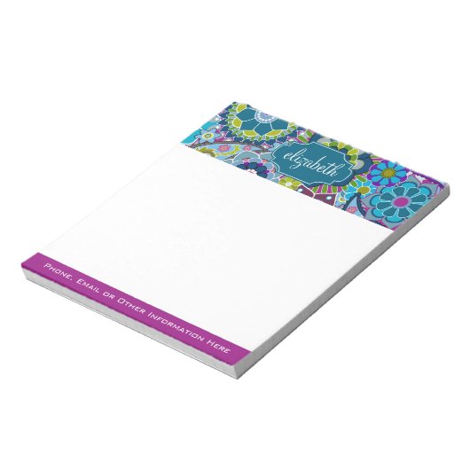 Funky Floral Pattern met aangepaste naam Notitieblok (Linkerzijde)