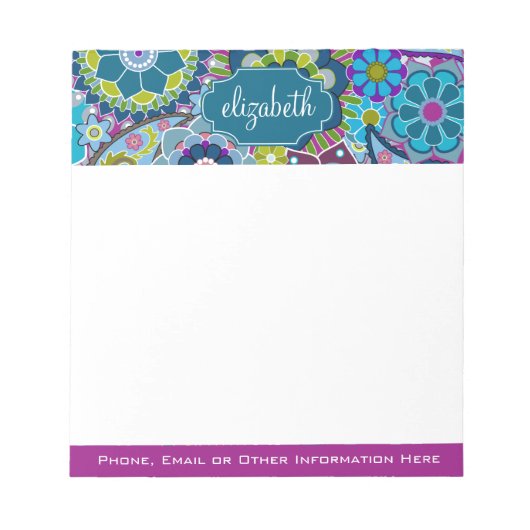 Funky Floral Pattern met aangepaste naam Notitieblok (Voorkant)