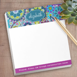 Funky Floral Pattern met aangepaste naam Notitieblok