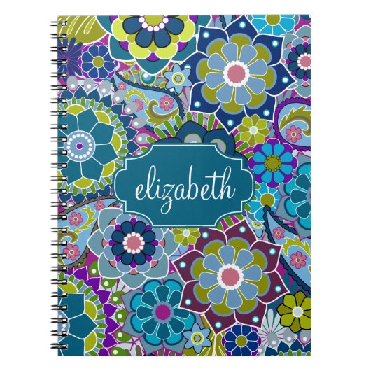 Funky Floral Pattern met aangepaste naam Notitieboek (Voorkant)