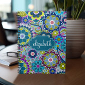 Funky Floral Pattern met aangepaste naam Notitieboek