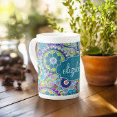 Funky Floral Pattern met aangepaste naam Porselein Kop